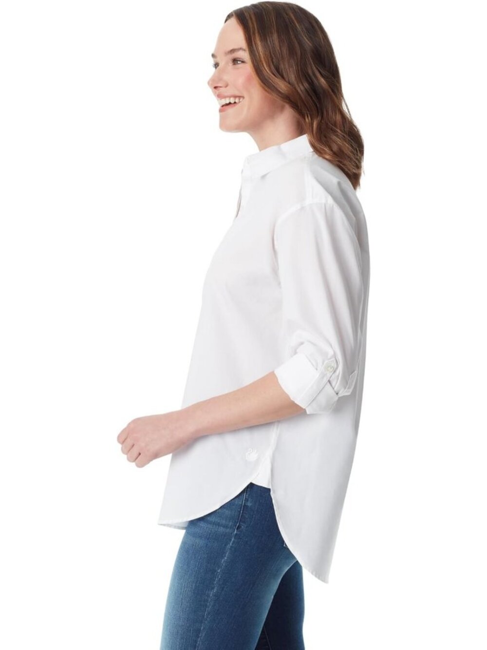 Oversized Button Down Shirt with Roll-Tab Sleeves for Women - Casual Chic Style - Picture 3 of 4